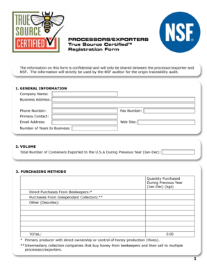 True Source Certified Honey Processor Registration Form