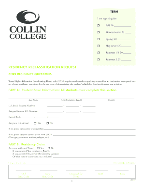 Texas Residency Reclassification Request Form
