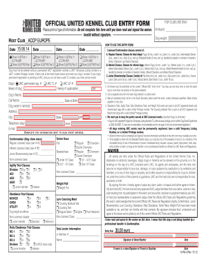 United Kennel Club Dog Show Entry Form