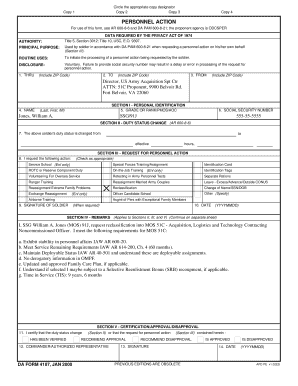 US Army Personnel Action Form