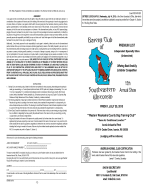 American Kennel Club Dog Show Entry Form