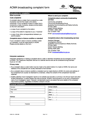 ACMA Broadcasting Complaint Form