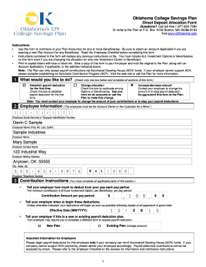 Oklahoma College Savings Plan Direct Deposit Allocation Form