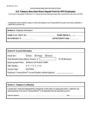 US Treasury Securities Direct Deposit Form