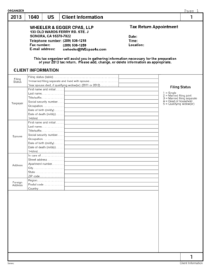 2013 US Tax Return Organizer