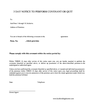 3 Day Notice to Perform Covenant or Quit