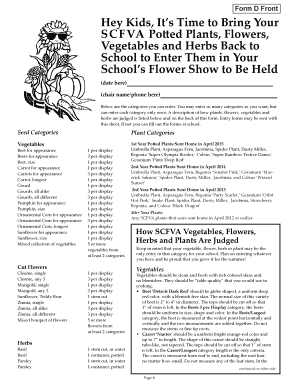 School Flower Show Entry Form