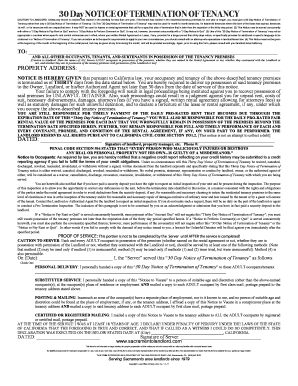 30 Day Notice of Termination of Tenancy