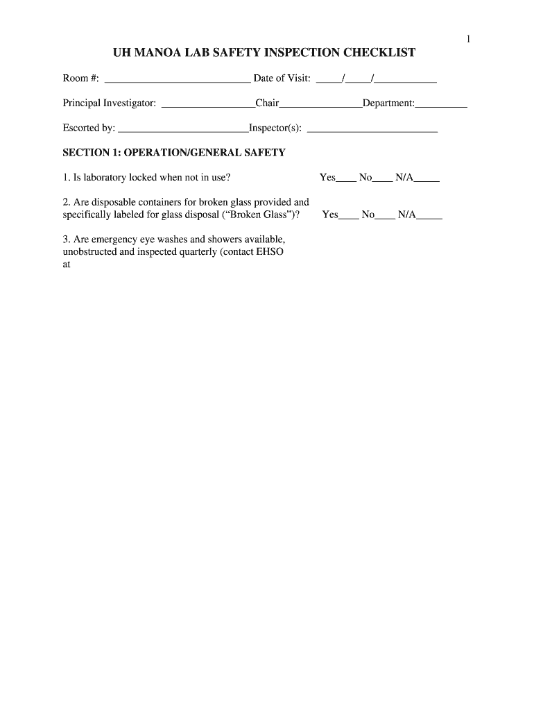 Fillable Online hahana soest hawaii UH Manoa Lab Safety Inspection Checklist updated 101507 Fax