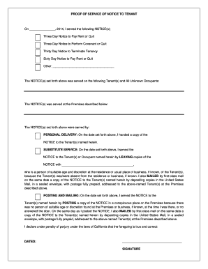 Proof of Service of Notice to Tenant