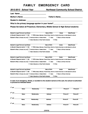 Family Emergency Card
