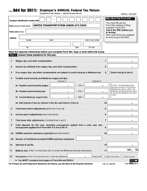Form 944 2011 Employer’s Annual Federal Tax Return