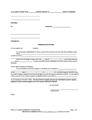 Wyoming Small Claims Summons