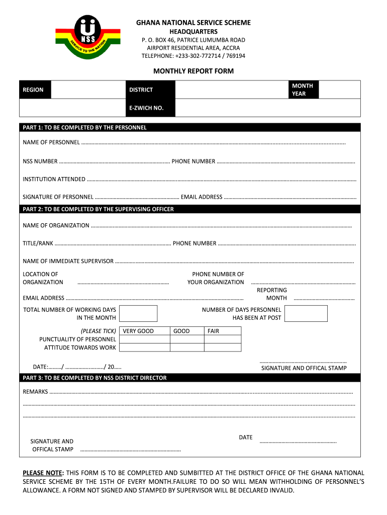 nss dashboard monthly evaluation form