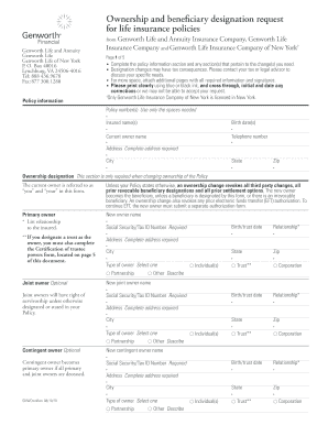 Genworth Life Ownership and Beneficiary Designation Request