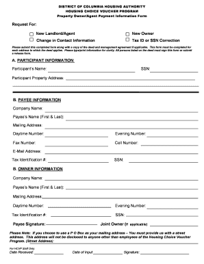 DC Housing Choice Voucher Property Owner Payment Form
