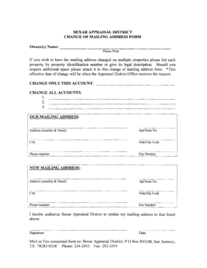 Bexar Appraisal District Change of Mailing Address Form