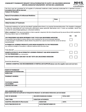 Community Pharmacist Request for Unlicensed Medicine
