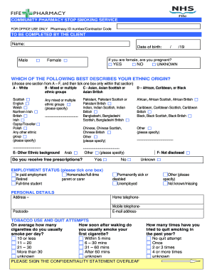 UK Stop Smoking Service Form