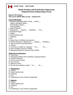 Medical Device Problem Report Form