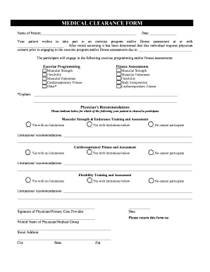 Medical Clearance Form