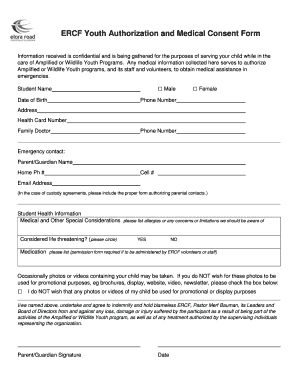 ERCF Youth Authorization and Medical Consent Form