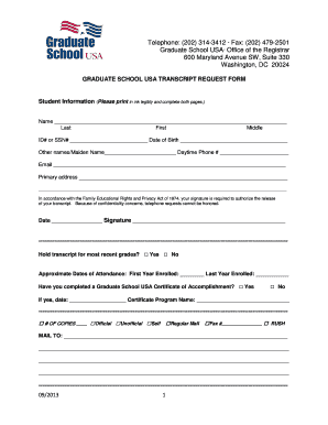 Graduate School USA Transcript Request Form