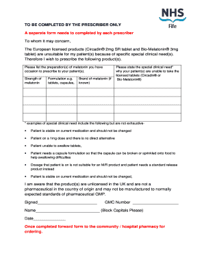 Prescriber Form for Unlicensed Melatonin