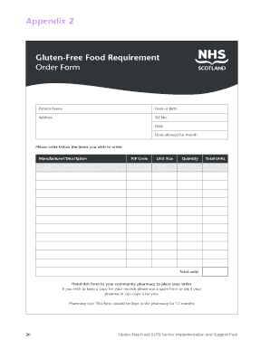 Gluten-Free Food Order Form