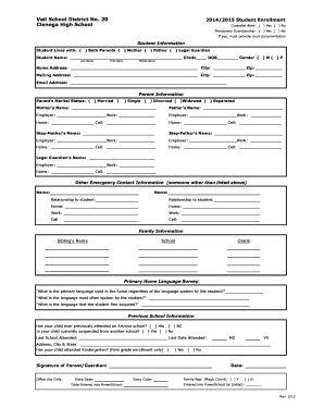 Vail School District Student Enrollment Form