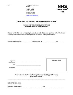 Injecting Equipment Provision Claim Form