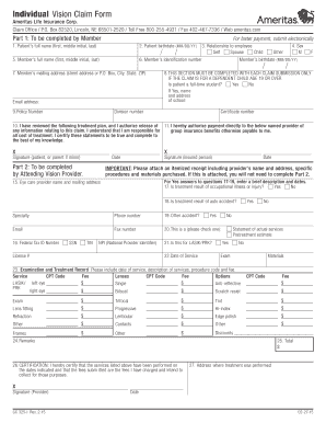 Ameritas Vision Claim Form