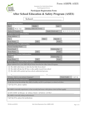 After School Education & Safety Program Registration Form