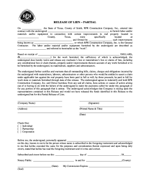 Partial Release of Lien Form