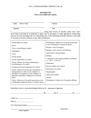 Arizona Affidavit of No Criminal Convictions