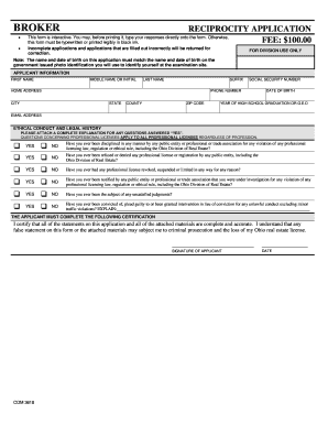 Ohio Broker Reciprocity Application