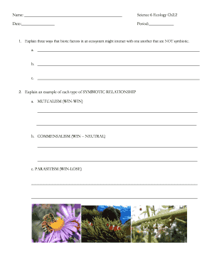 Science 6 Ecology Ch2.2 Worksheet
