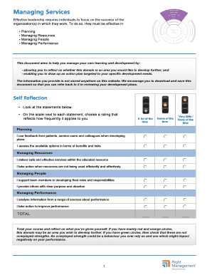 Managing Services Self Reflection and Action Plan