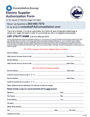 Electric Supplier Authorization Form