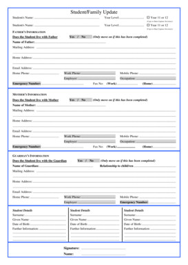 Student Family Update Form