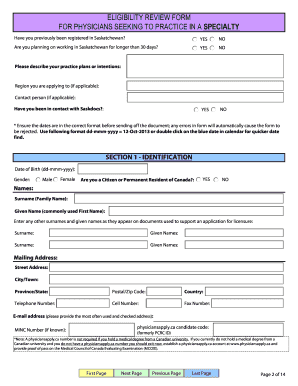 Eligibility Review Form for Physicians