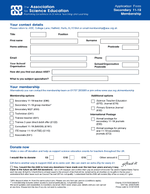 ASE Secondary 11-19 Membership Application Form