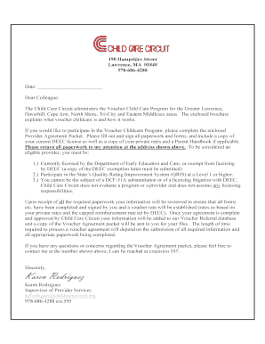 Voucher Child Care Provider Agreement