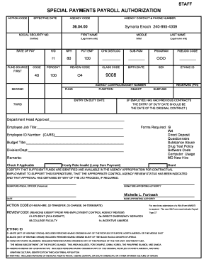 Special Payments Payroll Authorization Form