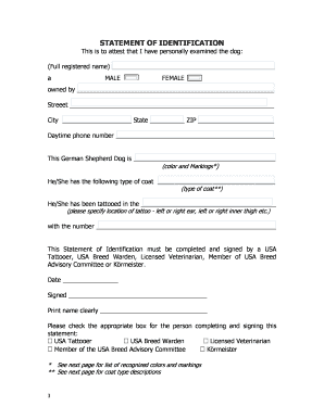 German Shepherd Dog Registration Form