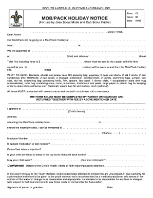 Scouts Australia Queensland Branch Joey Scout Mob Holiday Notice