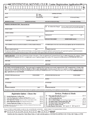 Continental Kennel Club Canine Registration Application