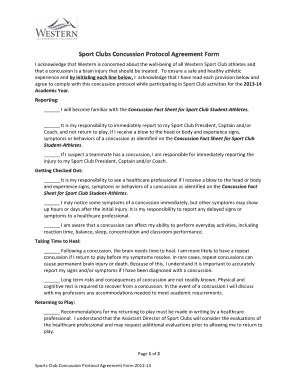 Sports Club Concussion Protocol Agreement Form