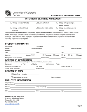 University of Colorado Denver Internship Learning Agreement