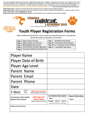 Youth Player Registration Forms